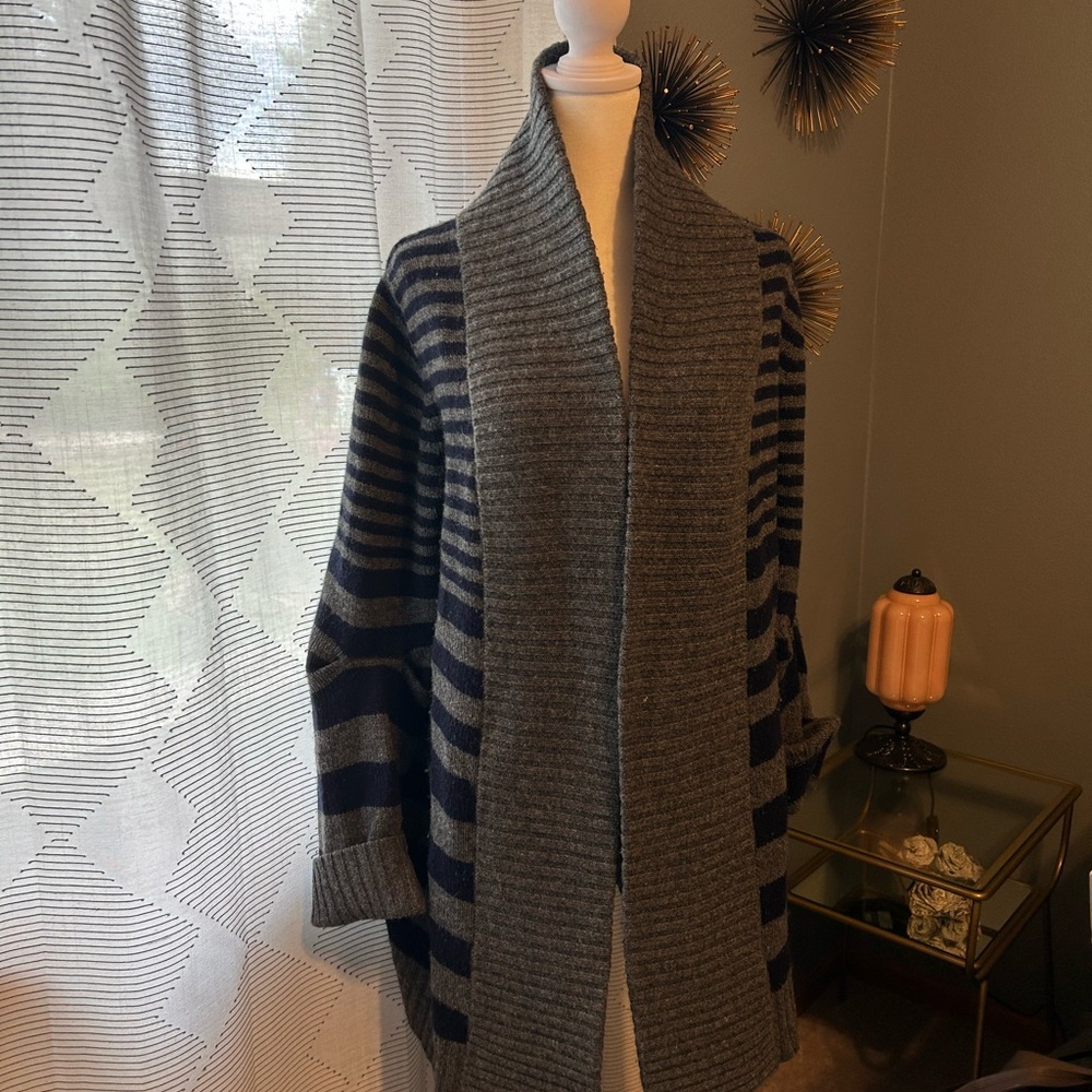 BCBGMaxAzria Gray and Black Striped Cardigan
